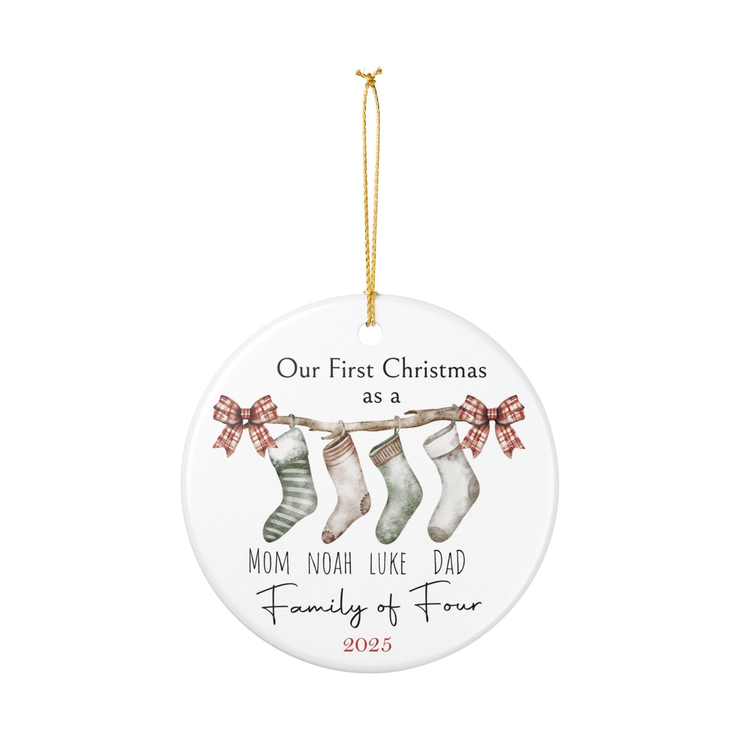 Family of Four First Christmas Ornament Personalized Ceramic Holiday Decoration 2025