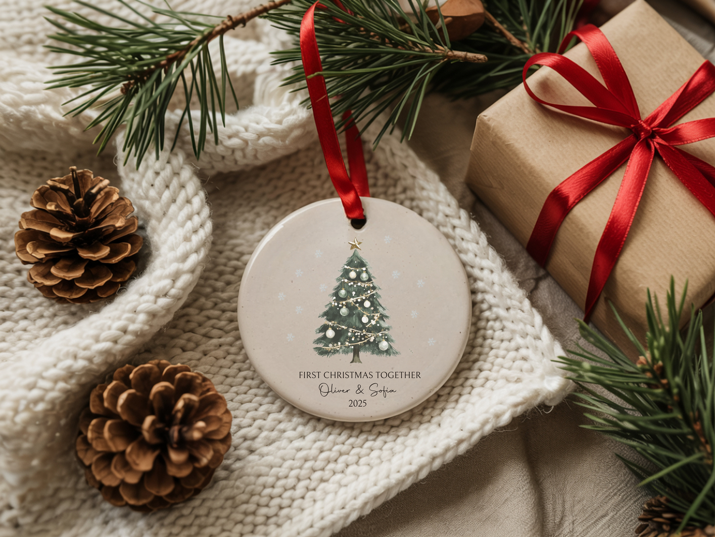 First Christmas Together Ceramic Ornament — Personalized Couple Tree Keepsake 2025