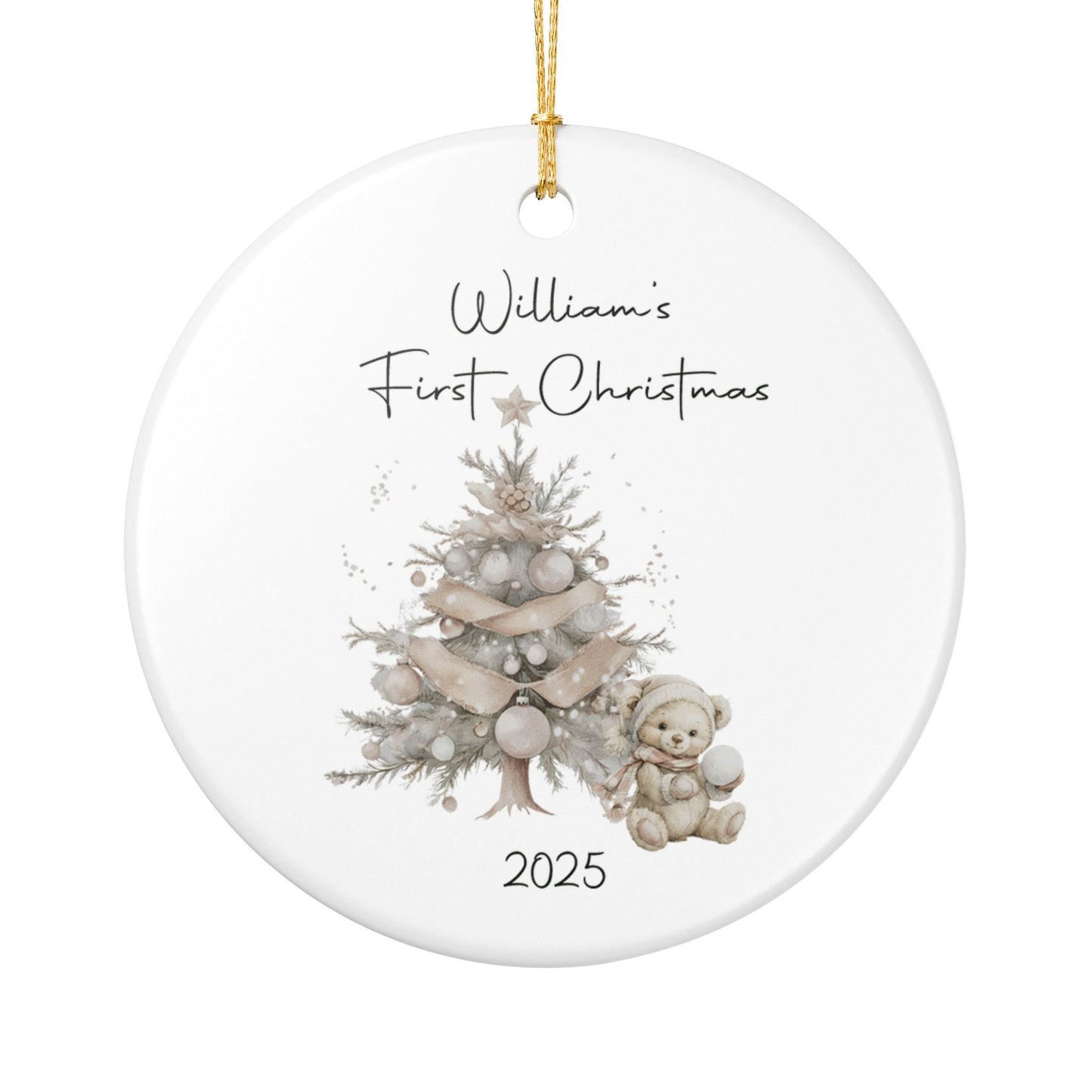 Personalized 'First Christmas 2025' Baby Ornament — Ceramic Keepsake