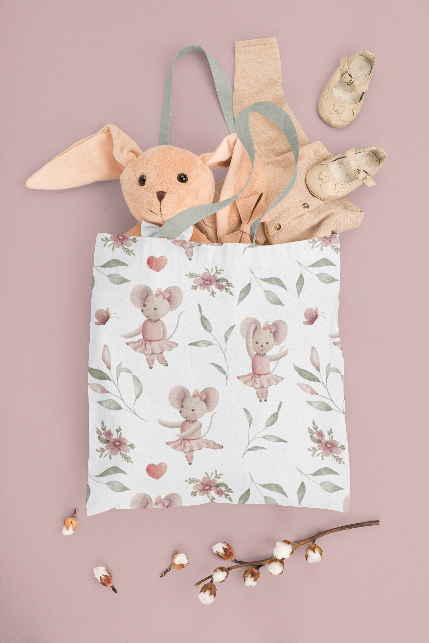 Hand-Painted Watercolor Ballerina Mouse Seamless Digital Papers