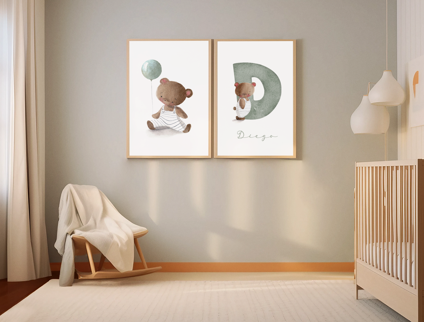 Teddy Bear Personalize Watercolor Painting Olive Green