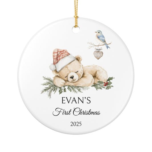 Baby Bear Christmas Ceramic Ornament with Name & Year (2025)