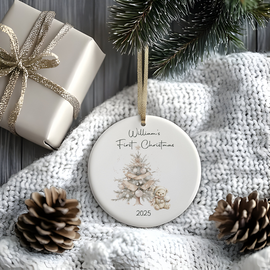 Personalized 'First Christmas 2025' Baby Ornament — Ceramic Keepsake