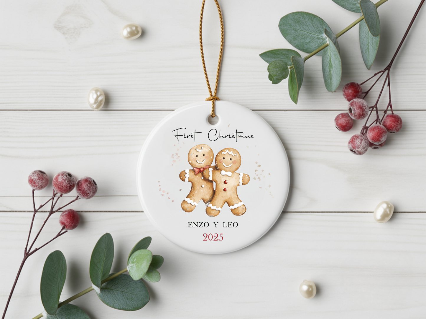 First Christmas Gingerbread Ornament — Personalized 2025 Ceramic Holiday Decoration