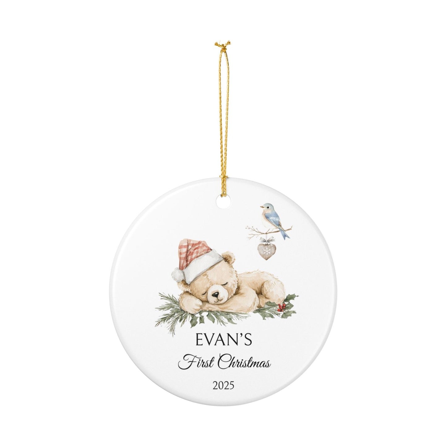 Baby Bear Christmas Ceramic Ornament with Name & Year (2025)