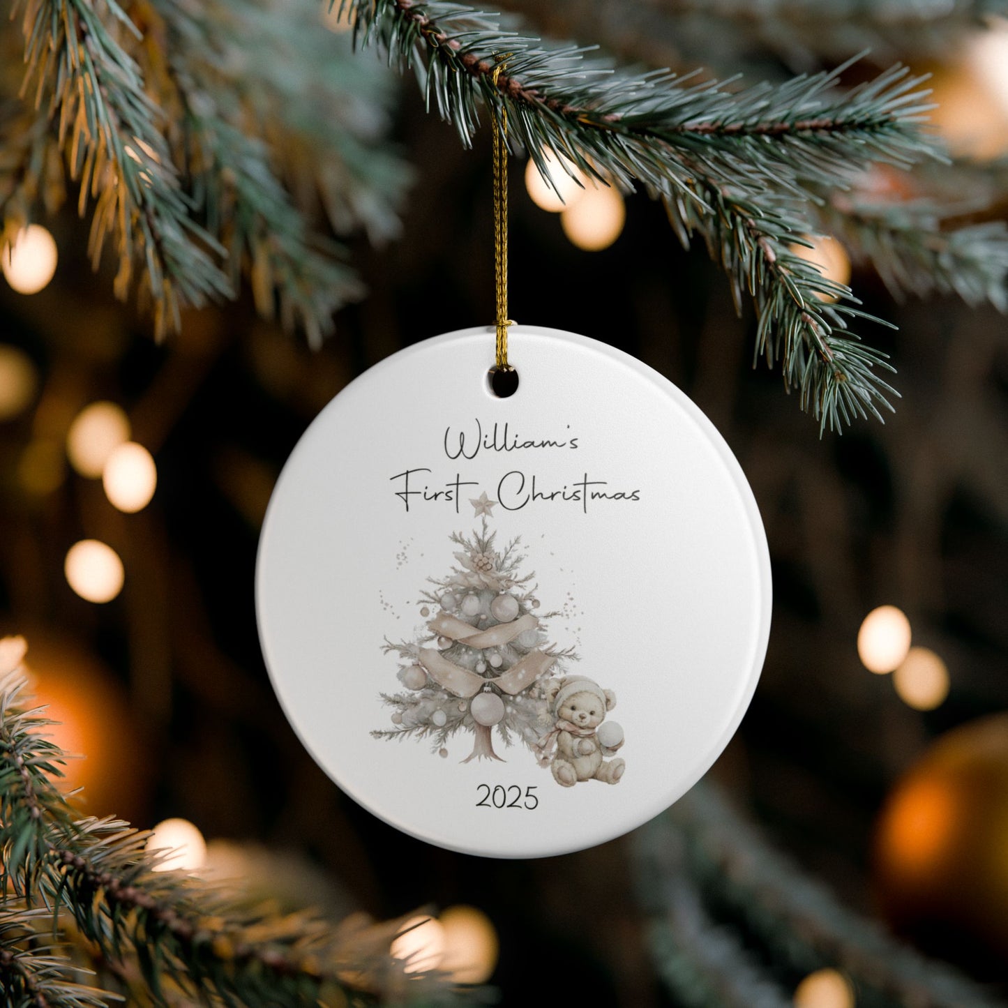 Personalized 'First Christmas 2025' Baby Ornament — Ceramic Keepsake
