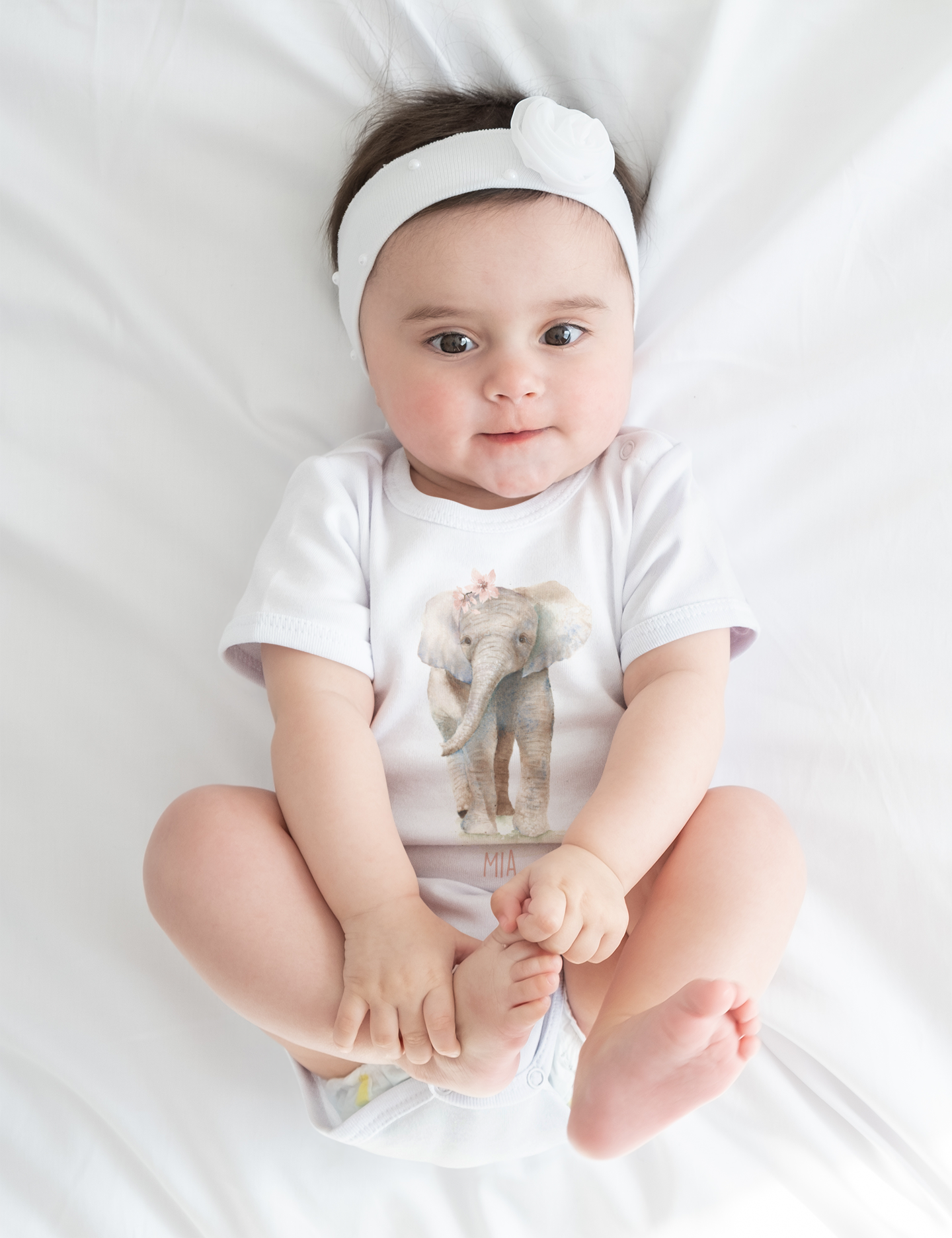 Personalize Baby Short Sleeve Bodysuit, Custom Name, Elephant Baby, Watercolor